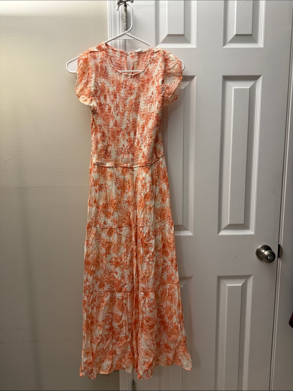 Orange Floral Maxi Dress with Flutter Sleeves